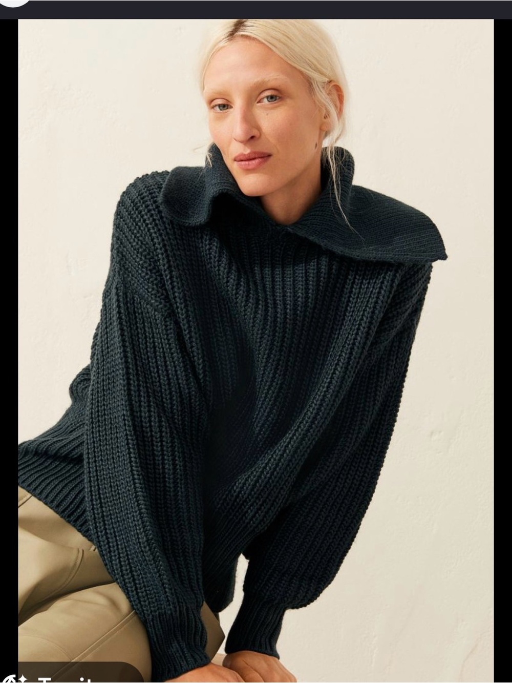 H&M Dark Green Ribbed Turtleneck Sweater with Wide Fold Collar